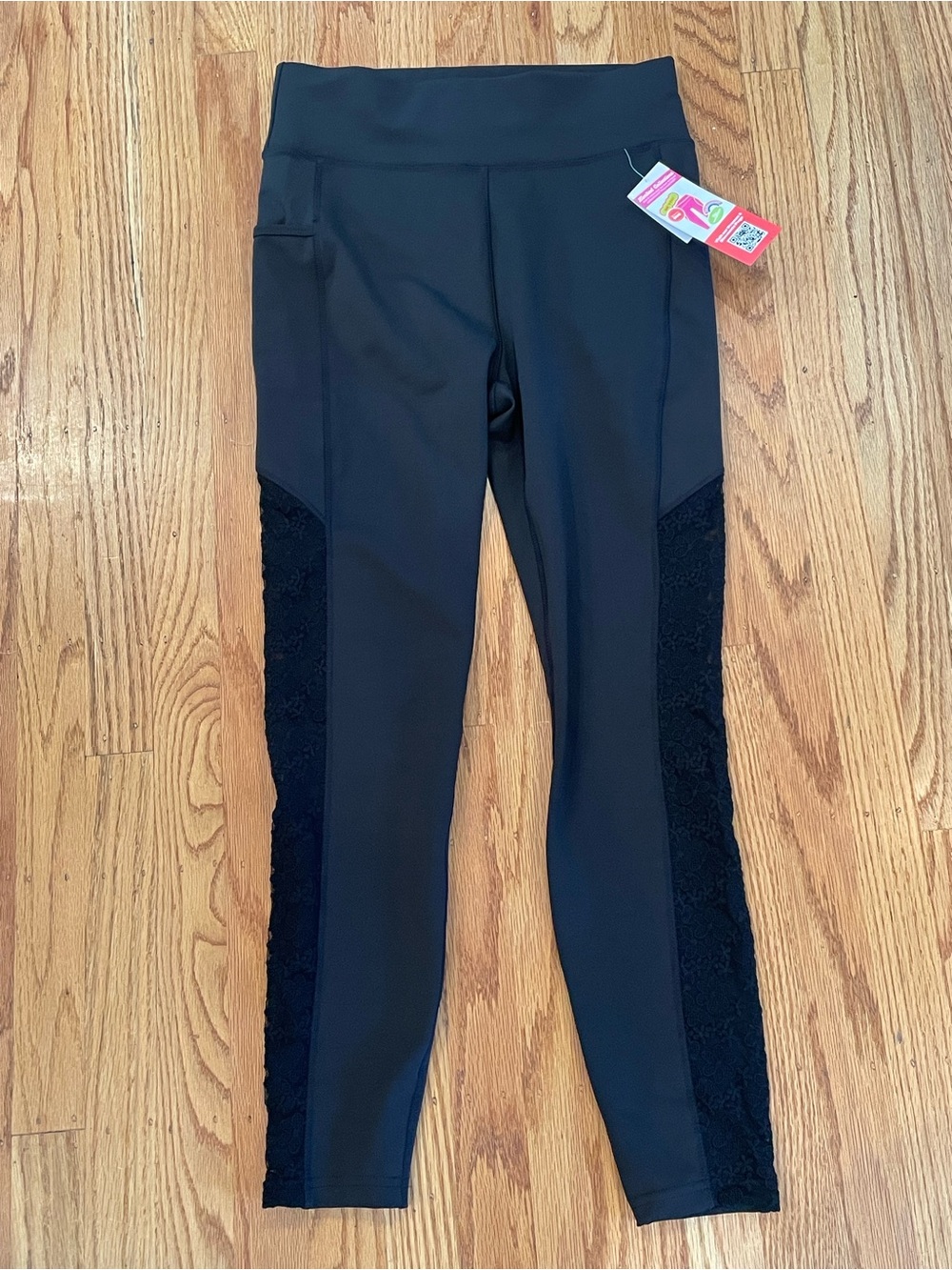 POP Fit Black Lace Panel Leggings w/ Pockets — NWT